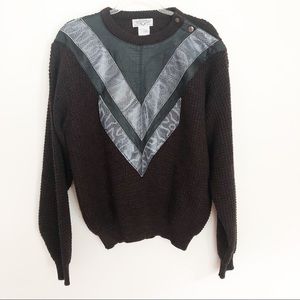 VTG Giovanni Luomo Leather Knit sweater leopard dynasty 80s